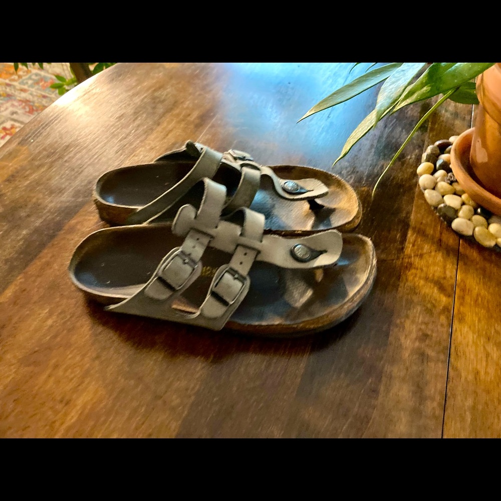 Birkenstock Women’s EUR 39 US 8.5-9 Gray/Blue Suede Strappy Slip-on Sandals